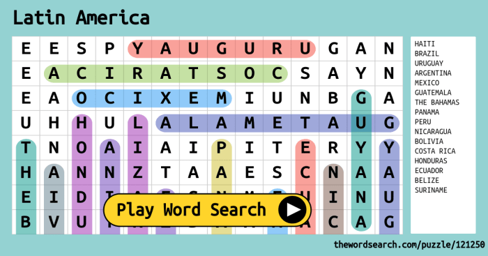 Latin america word search answer key