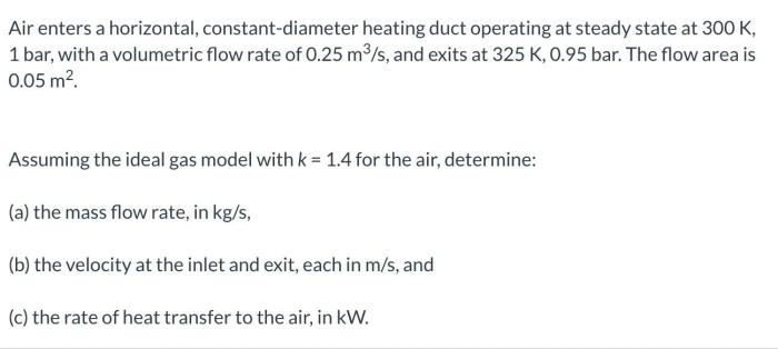 Air enters a horizontal constant-diameter heating duct