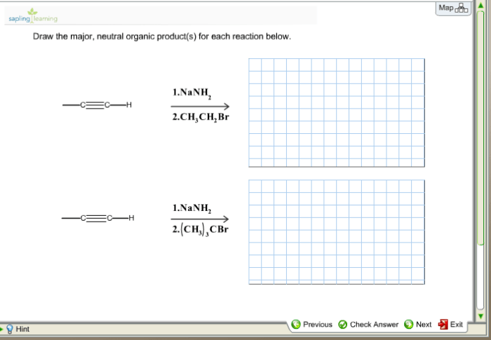 Draw the major neutral organic product s for each reaction