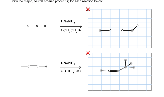 Draw the major neutral organic product s for each reaction