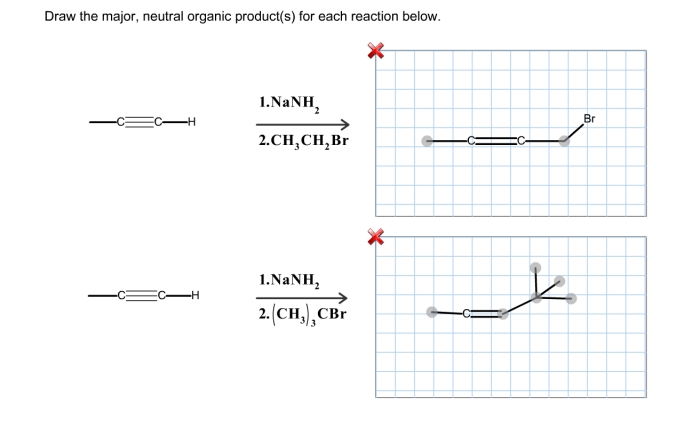 Draw the major neutral organic product s for each reaction